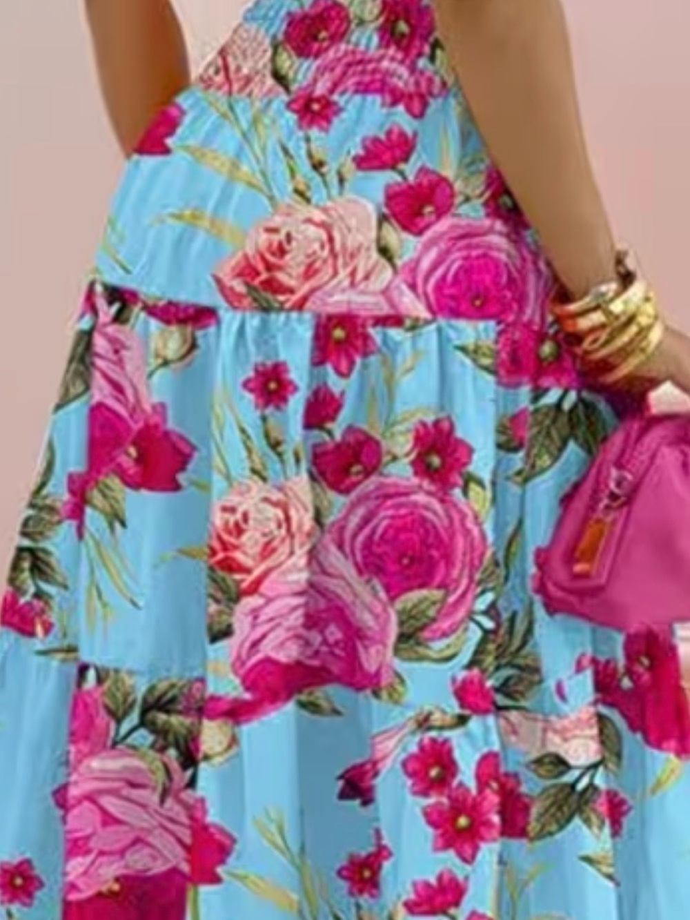 ๐HOST PICK Style Spotlight ๐Floral ๐ธ2 pc Skirt in Bright Pink on Sky Blue set - Picture 3 of 6